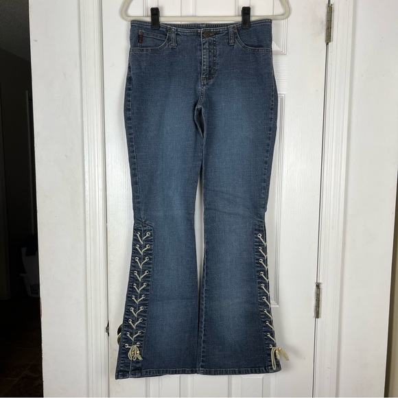 Vintage Y2K Mudd Grommet Lace-Up Flare Jeans - Picture 1 of 8